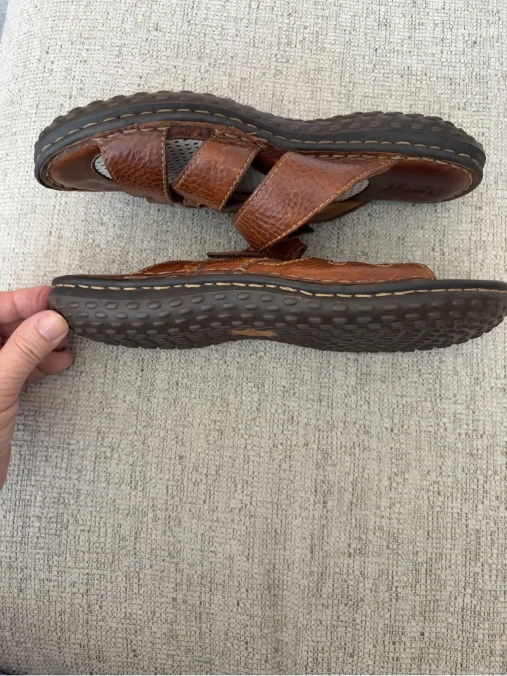 Born Brown Leather Comfort  FisherSlide Sandals Adjustable Hook Loop Women’s  9